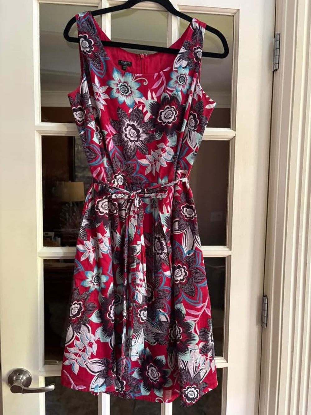 Talbots Red Floral Midi Dress with Belt